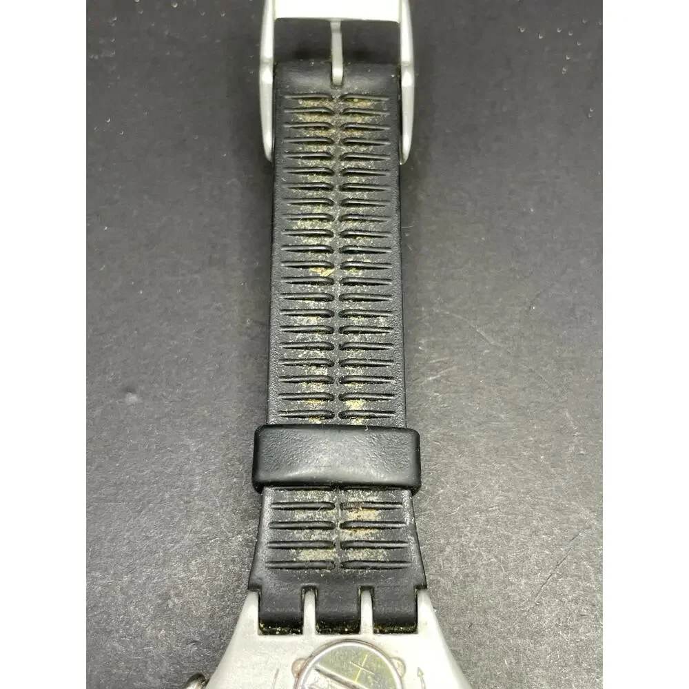 Swatch Irony Chrono Wildly Watch YCS4024 Silver Tone Black Rubber Strap 41mm